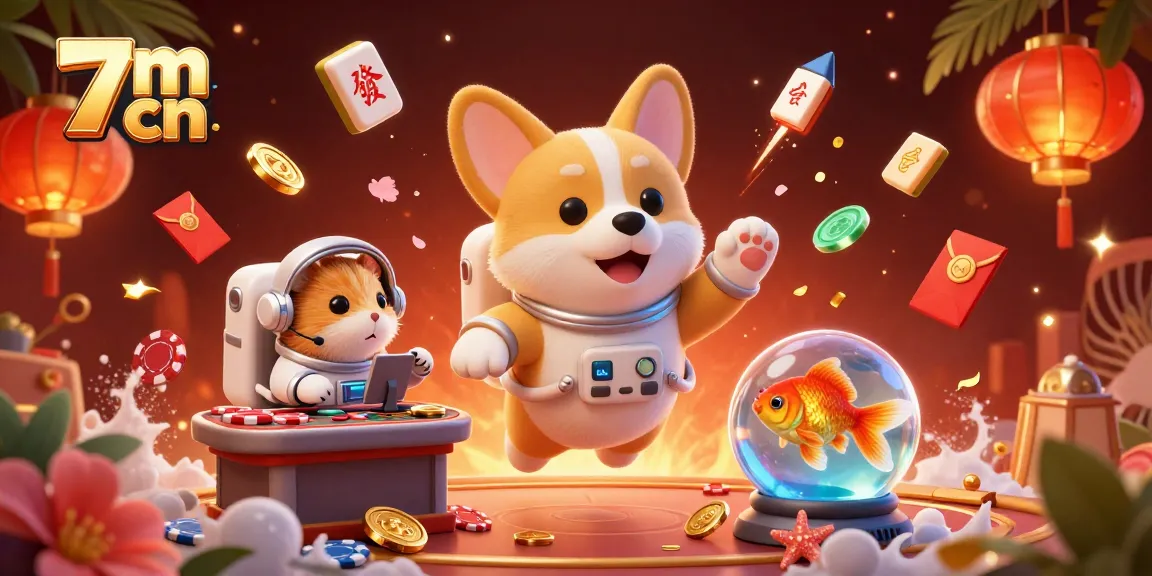 Experience thrilling gameplay with 7m cn, where a floating corgi and golden coins create a vibrant casino atmosphere.