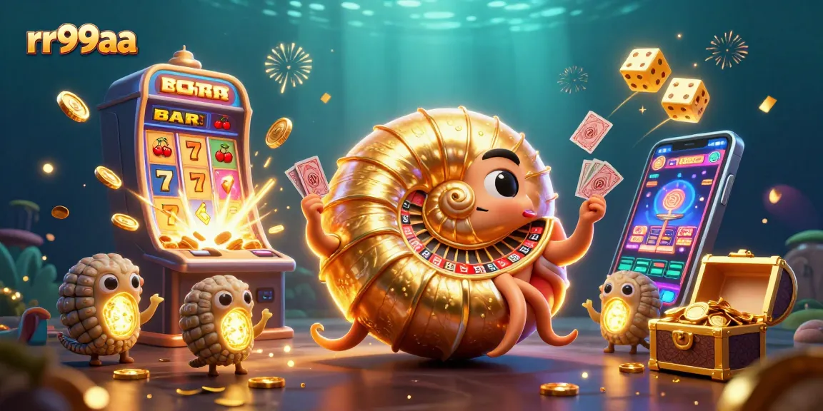 Experience thrilling games at rr99aa with a giant nautilus roulette wheel and vibrant casino elements.
