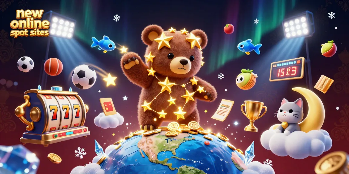 Immerse in new online slot sites as a golden constellation bear collects coins under a starry night.