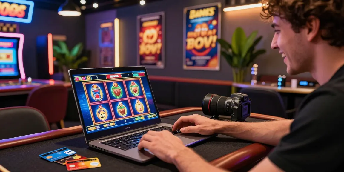 Player enjoying a thrilling gaming experience at casinos that accept credit cards, with vibrant slot game graphics and popular credit cards on display.