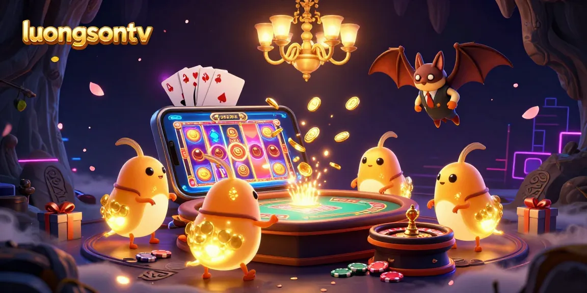 luongsontv illuminates a vibrant casino scene with glowworms and a bat dealer, featuring dynamic gambling elements.